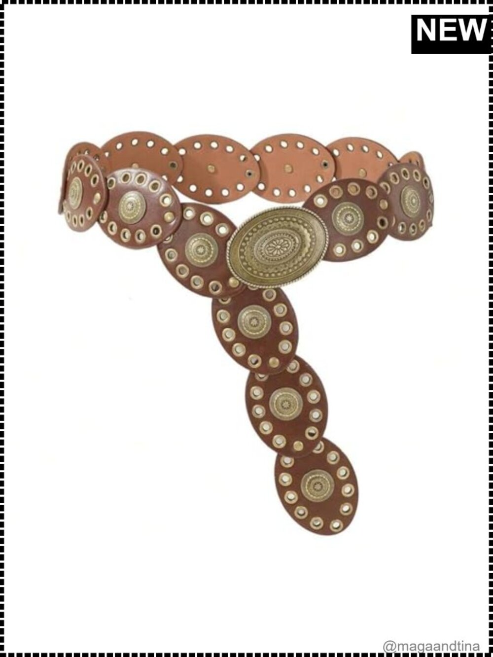 PU Leather Alloy Western Concho Wide Waist Belt Women Adjustable
